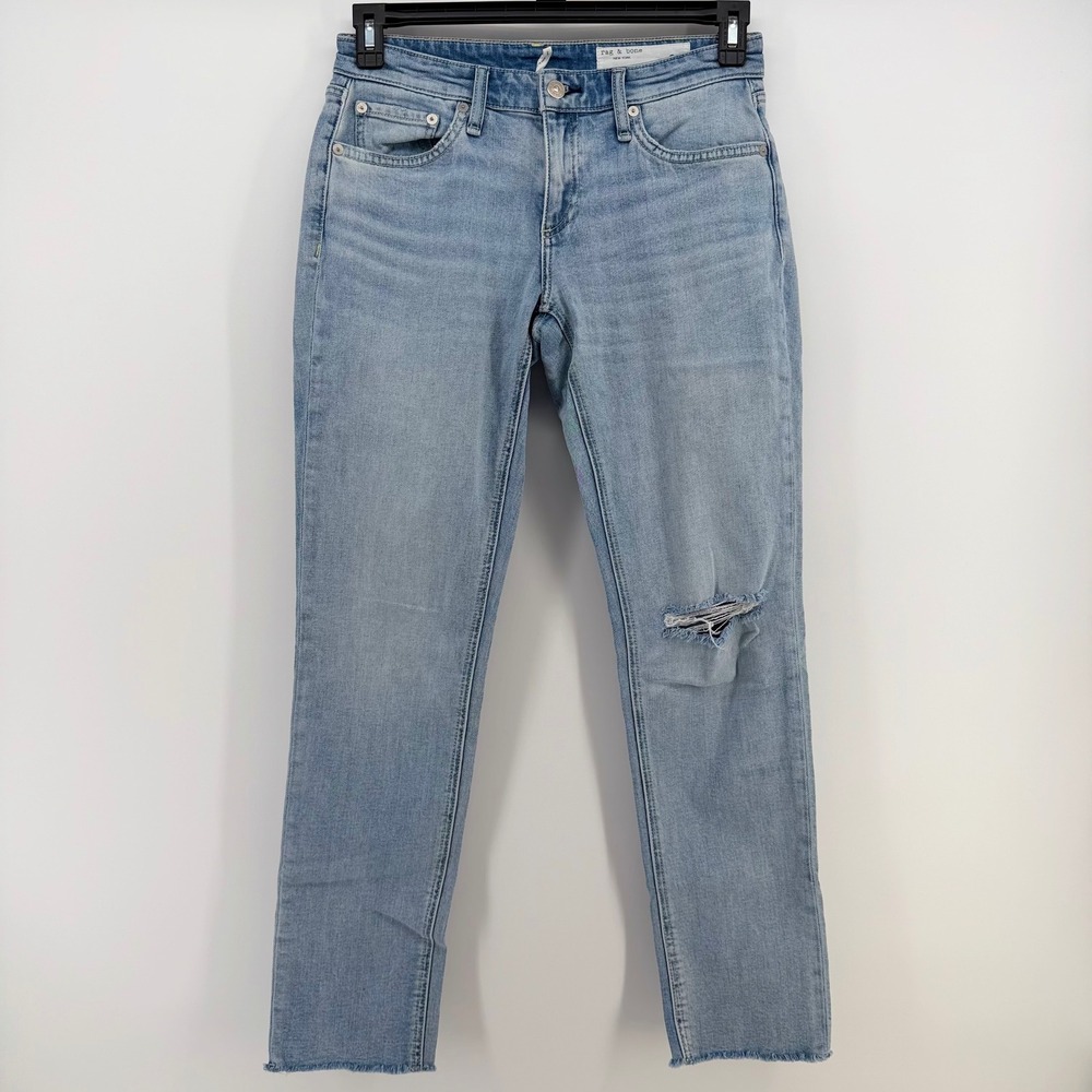 rag & bone Dre Slim Boyfriend Jeans 25‎ Light Wash Distressed Raw Hem Denim